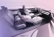 Elétrico de sete lugares: Škoda Peaq revela interior inspirado num lounge tecnológico Elétrico de sete lugares