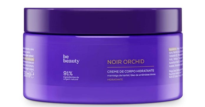 Creme de Corpo Hidratante Be Beauty Noir Orchid para hidratação da pele, com 91% de ingredientes de origem natural.