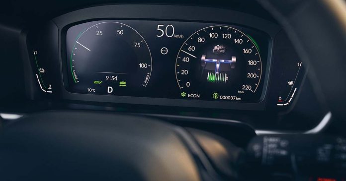 Honda híbrido com tecnologia e:HEV Painel de instrumentos digital de um Honda híbrido com tecnologia e:HEV