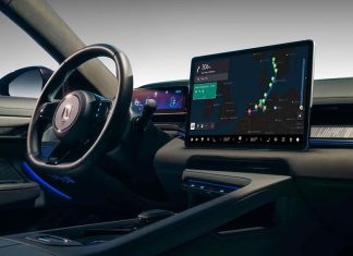 Conectividade Zeekr transforma o automóvel numa plataforma digital Conectividade Zeekr no interior do automóvel com sistema de navegação no ecrã central