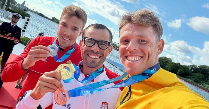 Fernando Pimenta campeão do mundo, entre os medalhados do K1 1000 metros nos Mundiais de Velocidade e Paracanoagem