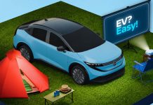 Série da Nissan explica os segredos da mobilidade elétrica Nissan EV elétrico junto a tenda e equipamento de lazer na série da Nissan EV? Easy!